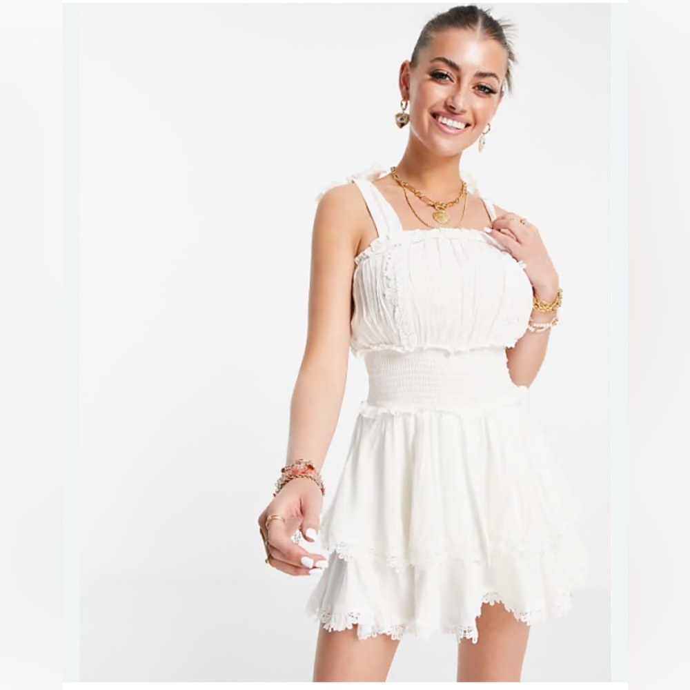River Island Lace Trim Frill Beach Playsuit 6US